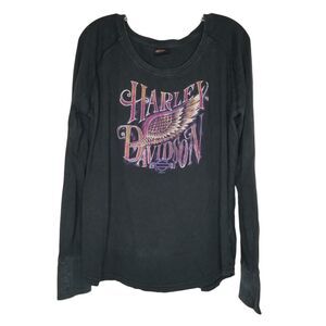 Harley Davidson Spellout Wings Indianapolis Indiana Long Sleeve T-Shirt 2XL